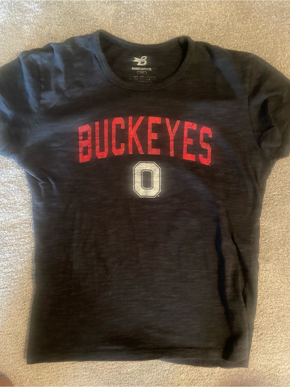 Dark grey Buckeyes Graphic Tee for women - scarlet and Gray